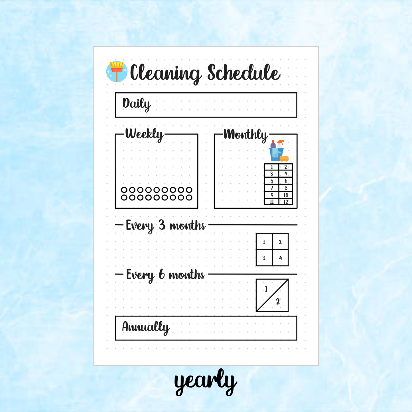 Digital Download PDF Cleaning Schedule Page