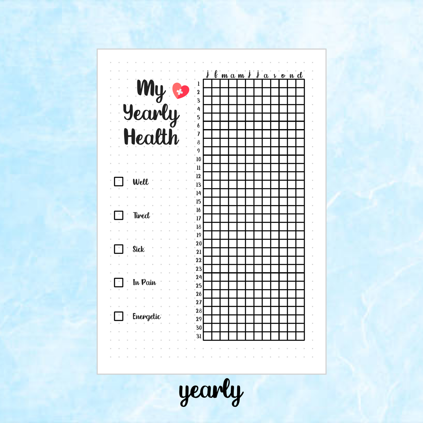 Digital Download PDF My Yearly Health Page
