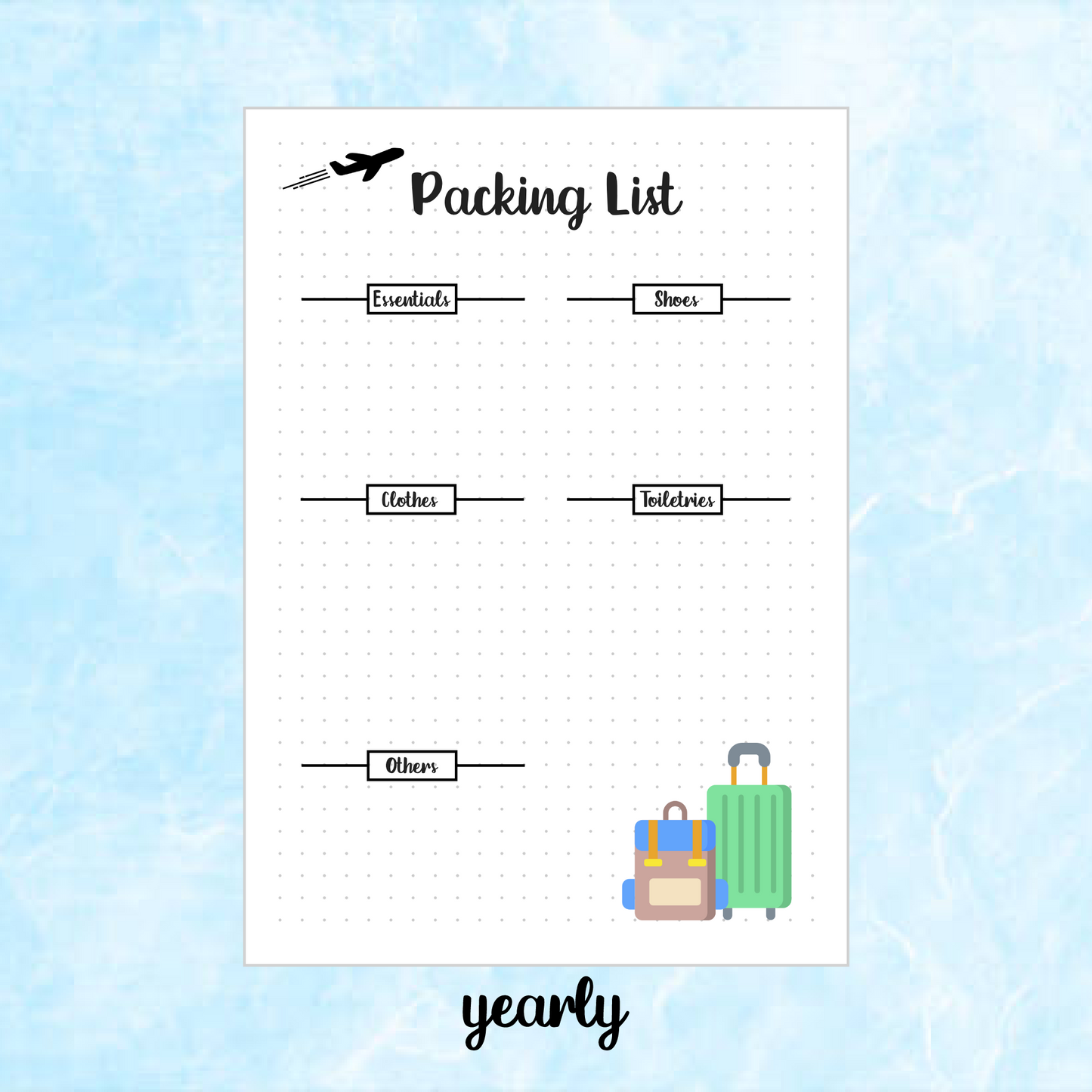 Digital Download PDF Packing List Page