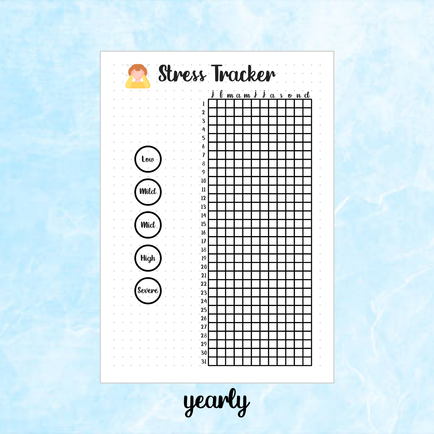 Digital Download PDF Stress Tracker Page