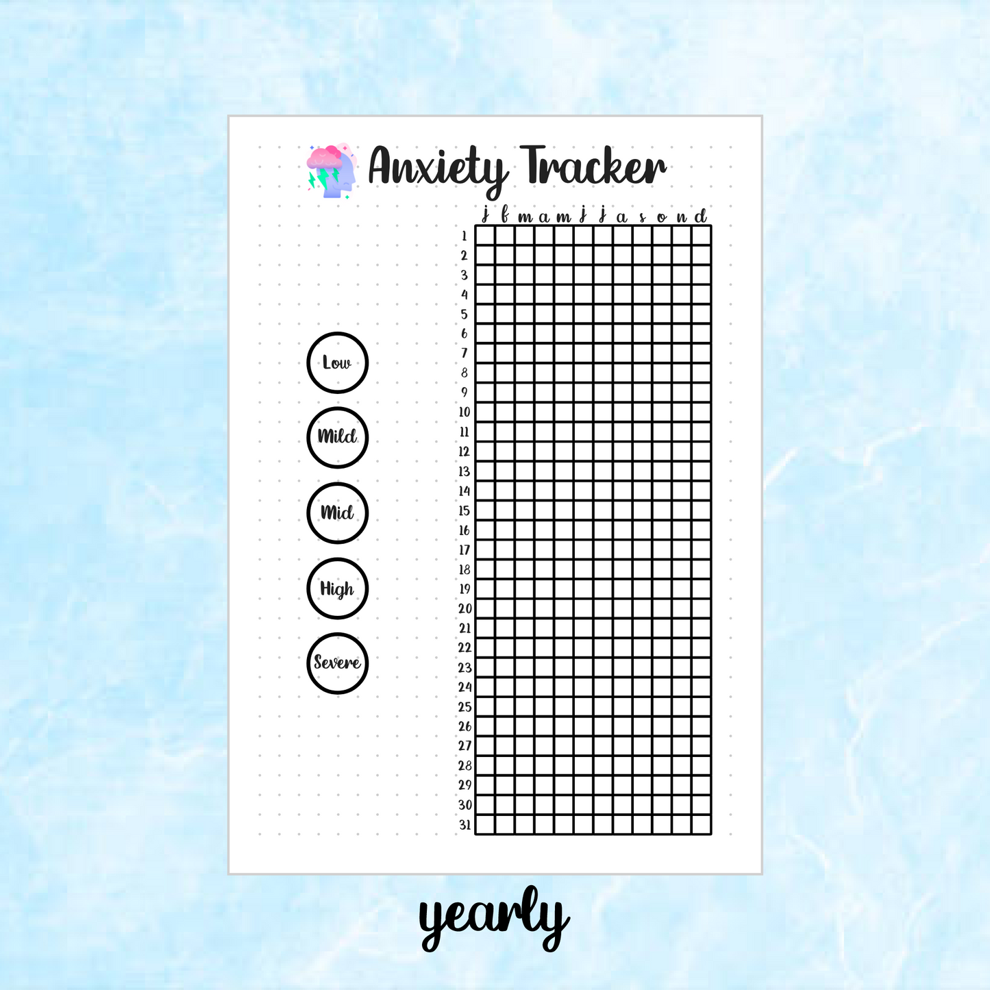 Digital Download PDF Anxiety Tracker Page