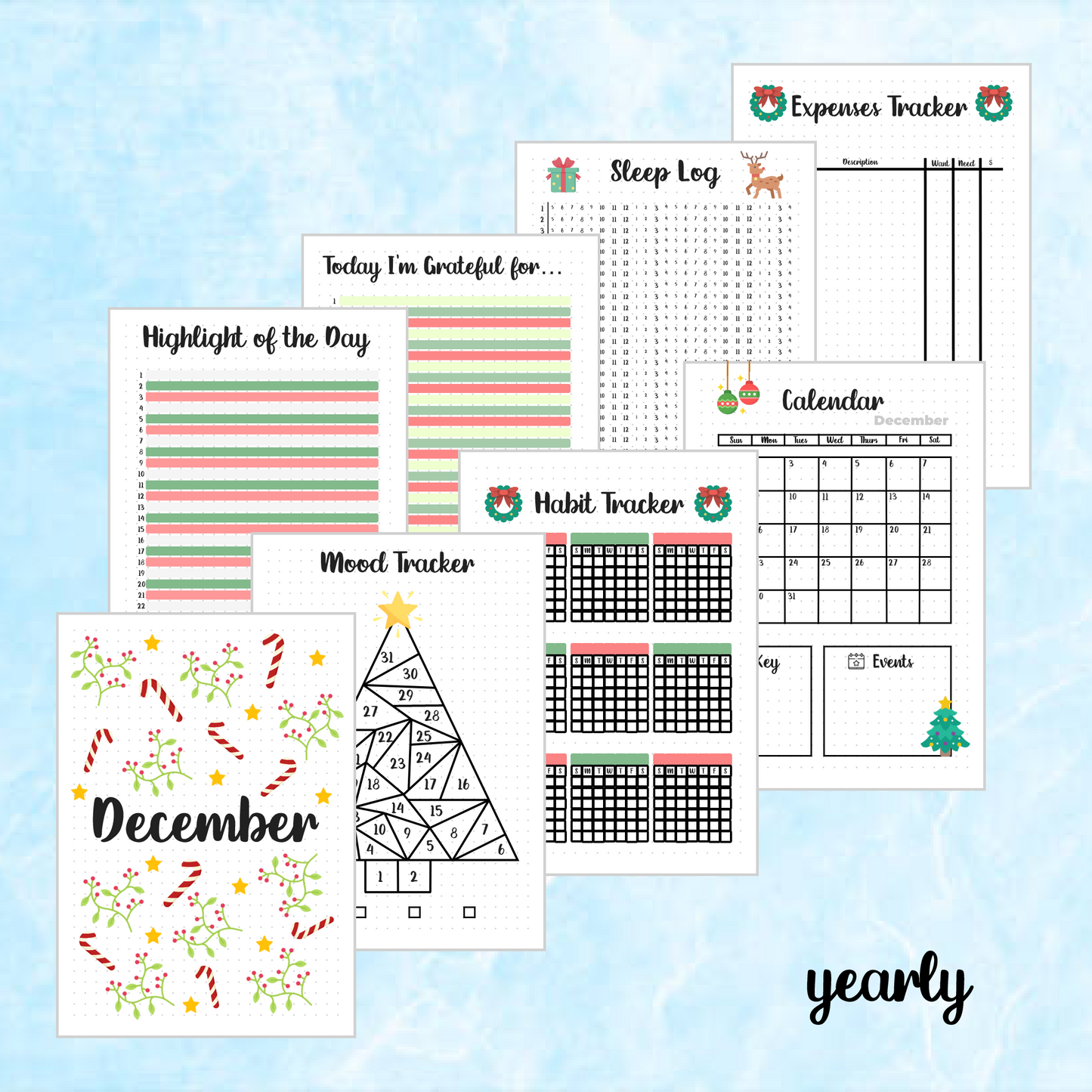 Digital Download PDF December Christmas Themed Monthly Spreads | 2024