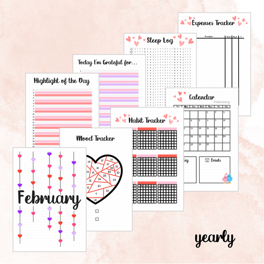 February Love Themed Monthly Spreads | 2024