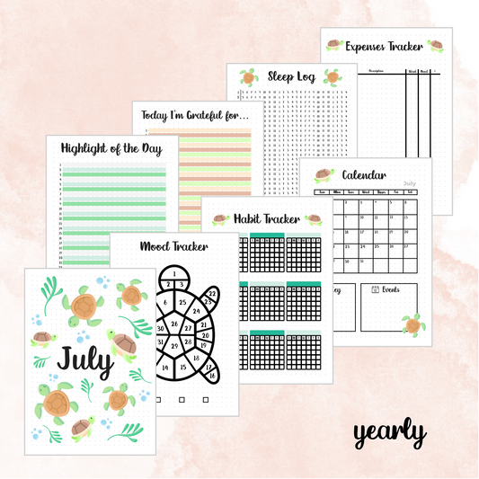 July Turtle Themed Monthly Spreads | 2024