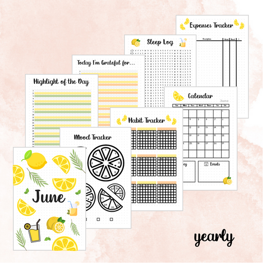 June Lemon Themed Monthly Spreads | 2024