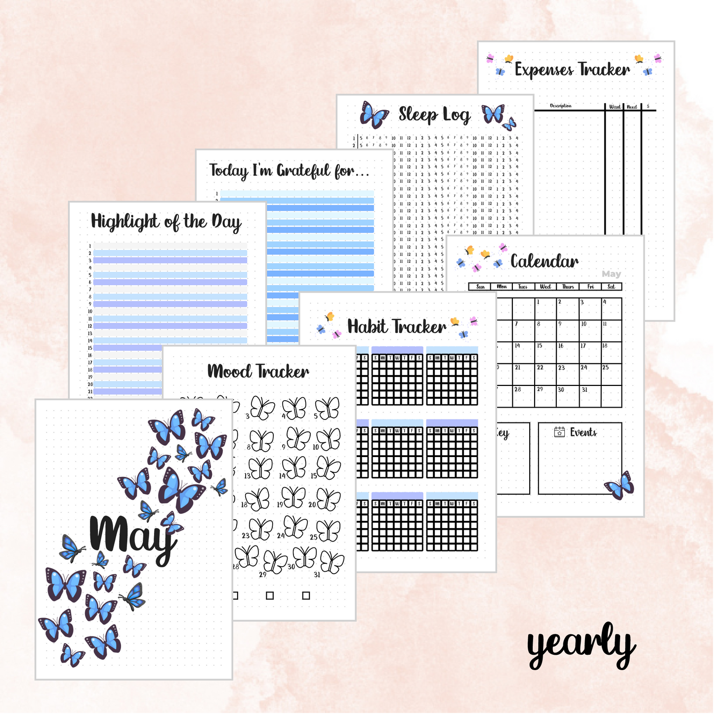 May Butterfly Themed Monthly Spreads | 2024