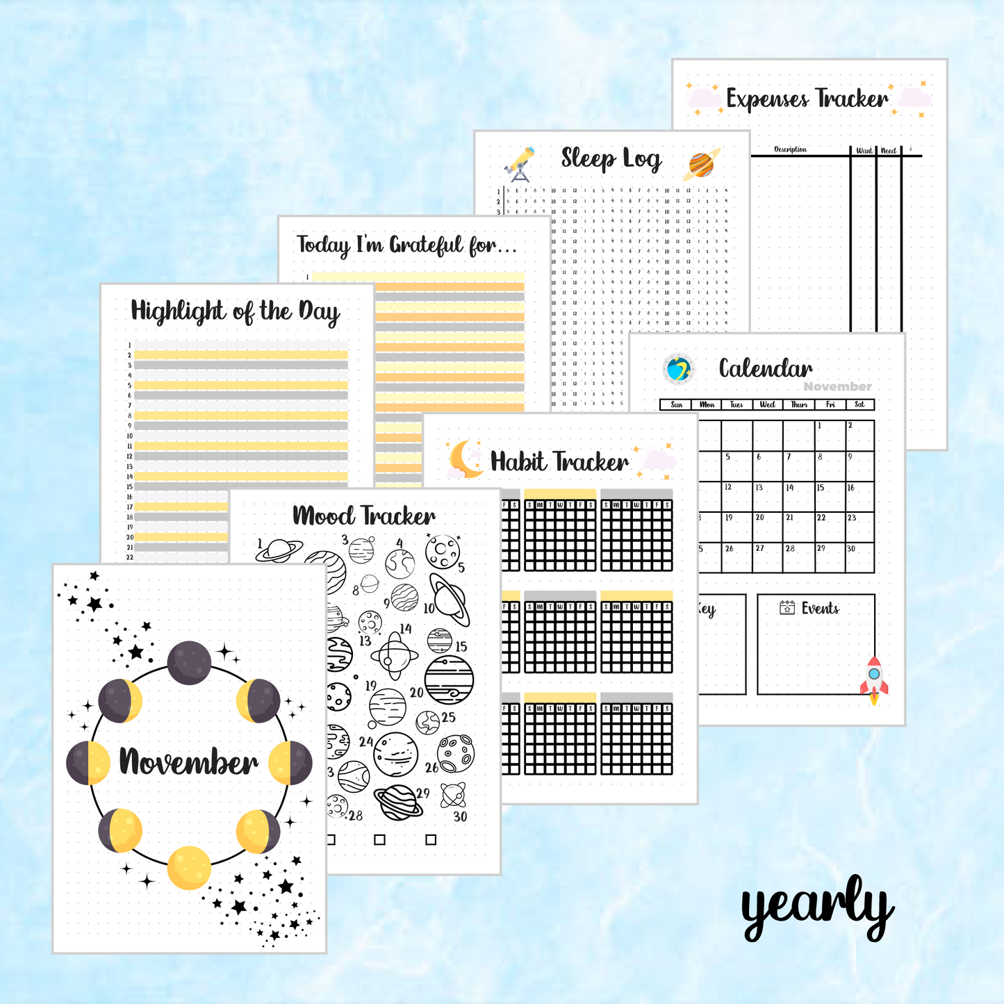 Digital Download PDF November Moon Themed Monthly Spreads | 2024