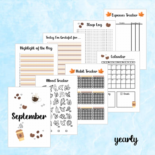 Digital Download PDF September Fall Themed Monthly Spreads | 2024