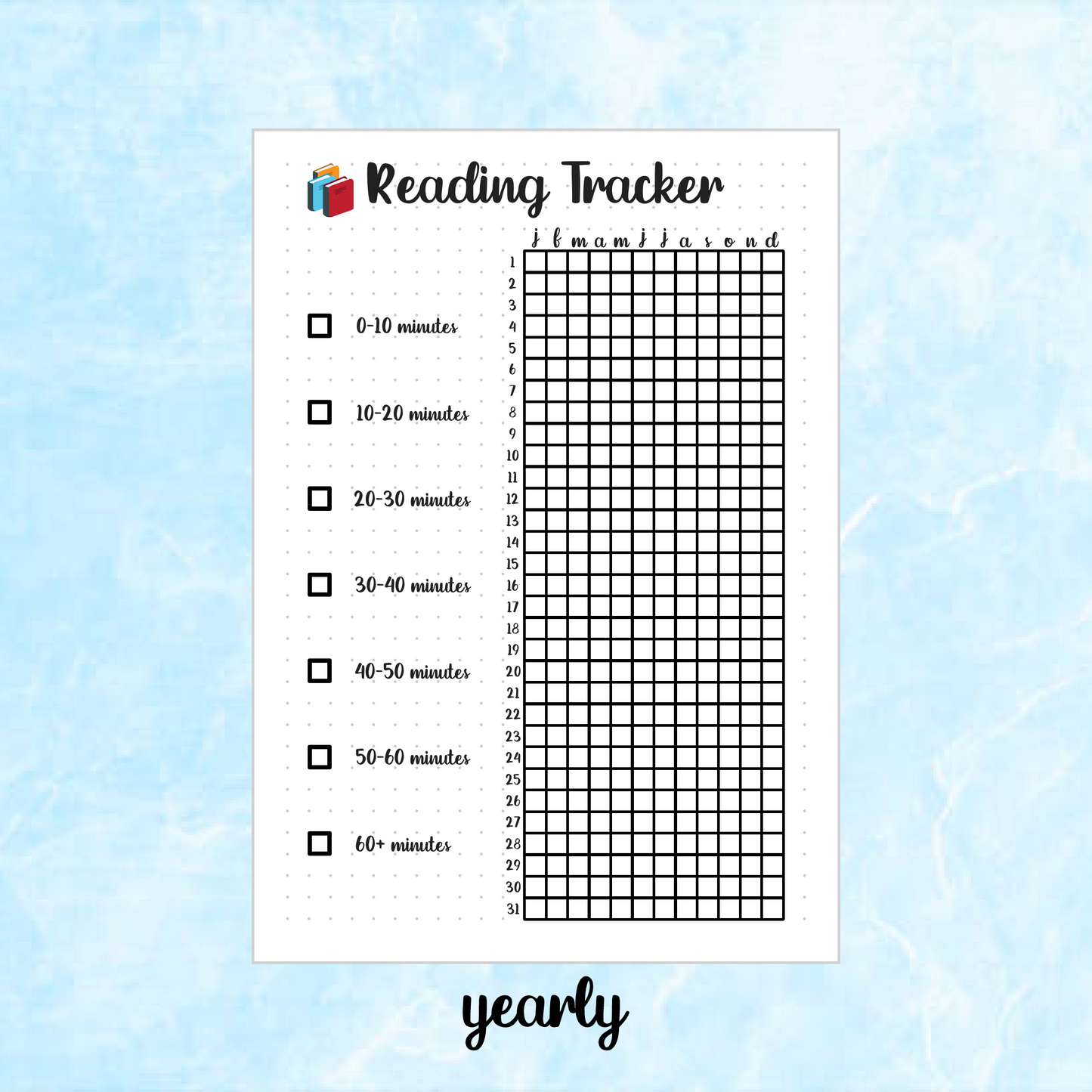 Digital Download PDF Reading Tracker Page