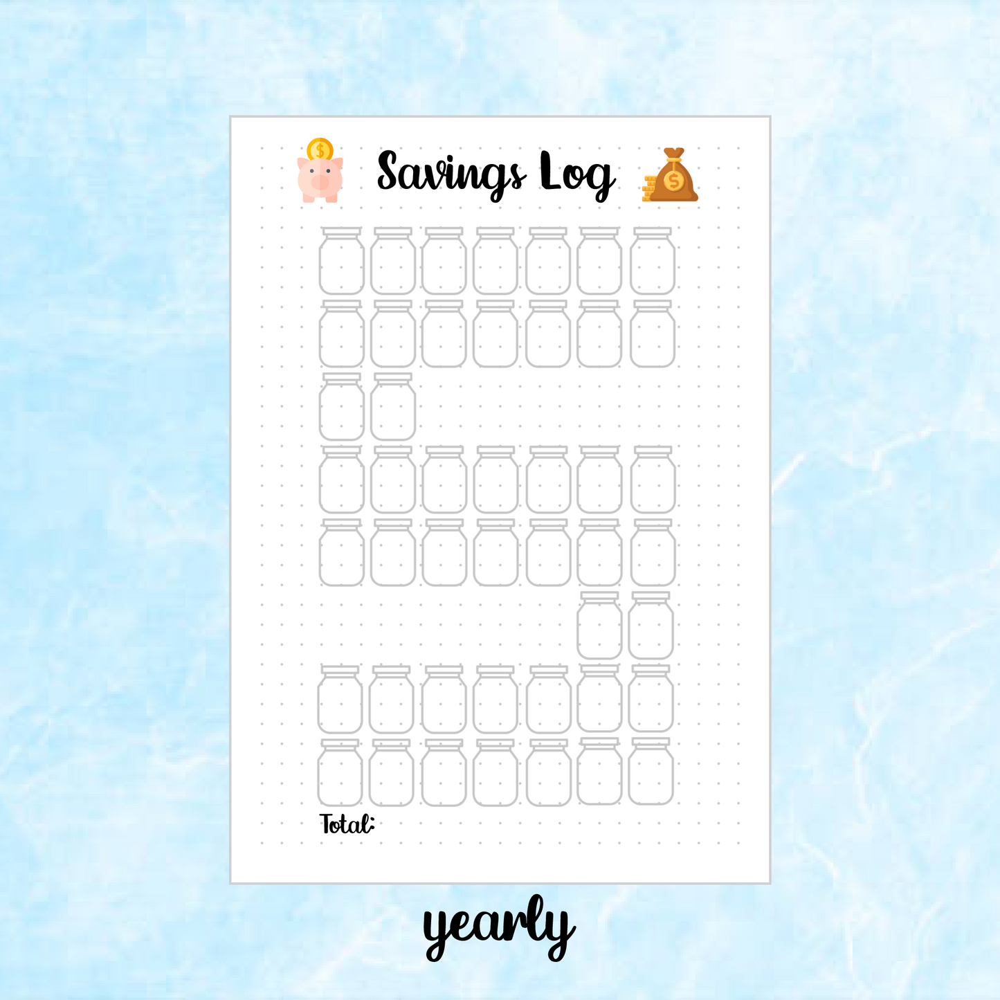 Digital Download PDF Savings Log Page