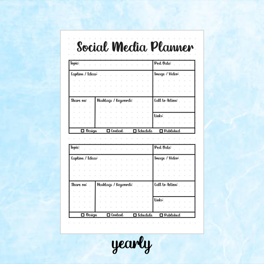 Digital Download PDF Social Media Planner Page