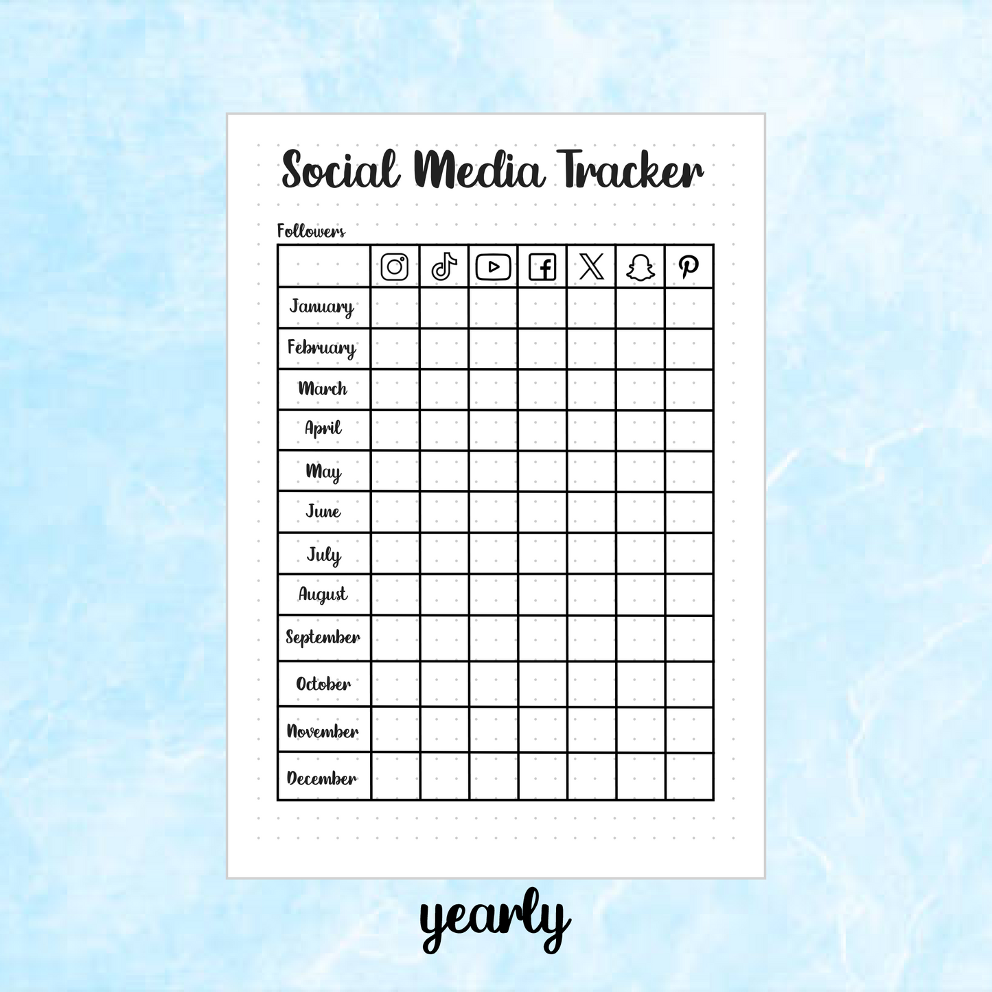 Digital Download PDF Social Media Tracker Page