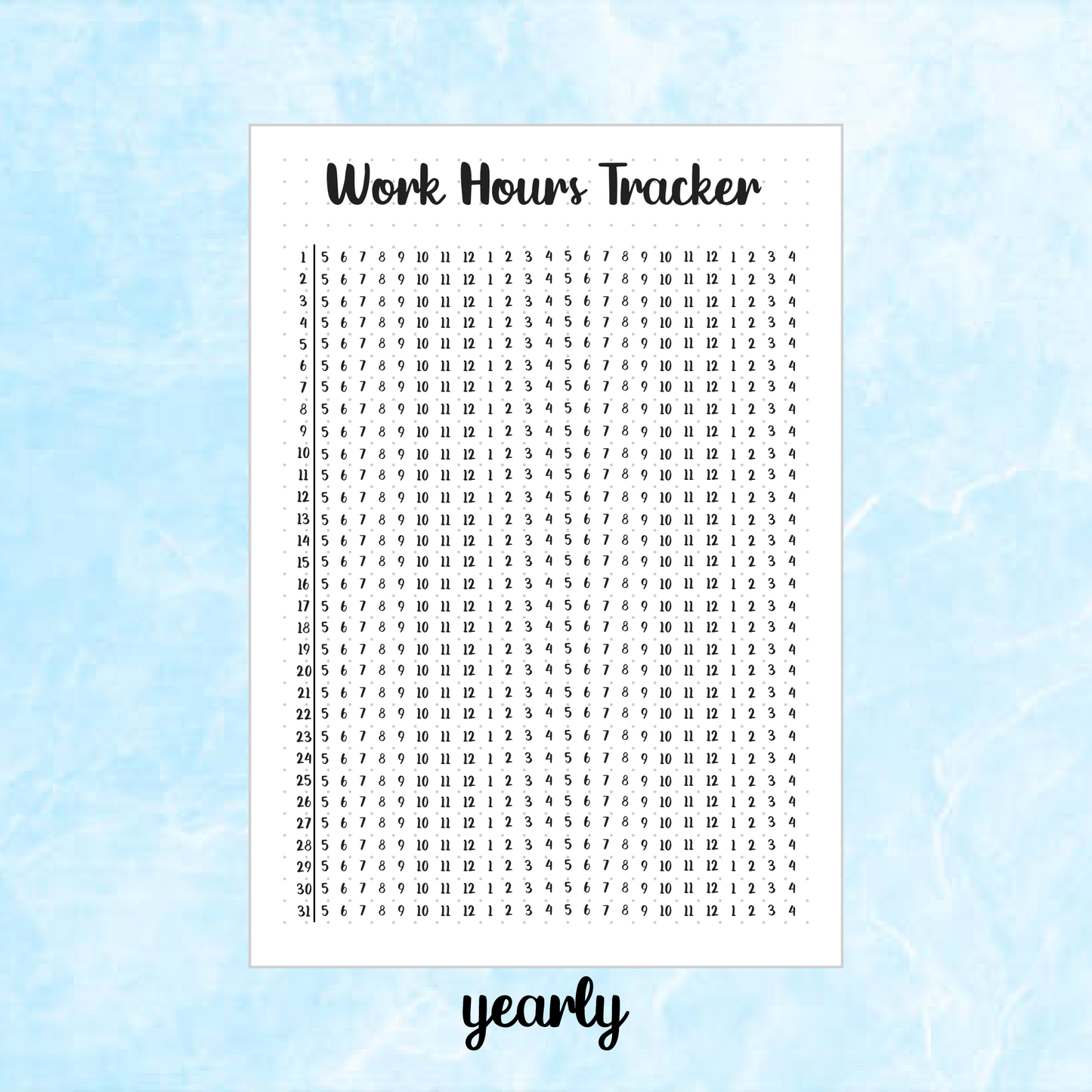 Digital Download PDF Work Hours Tracker Page